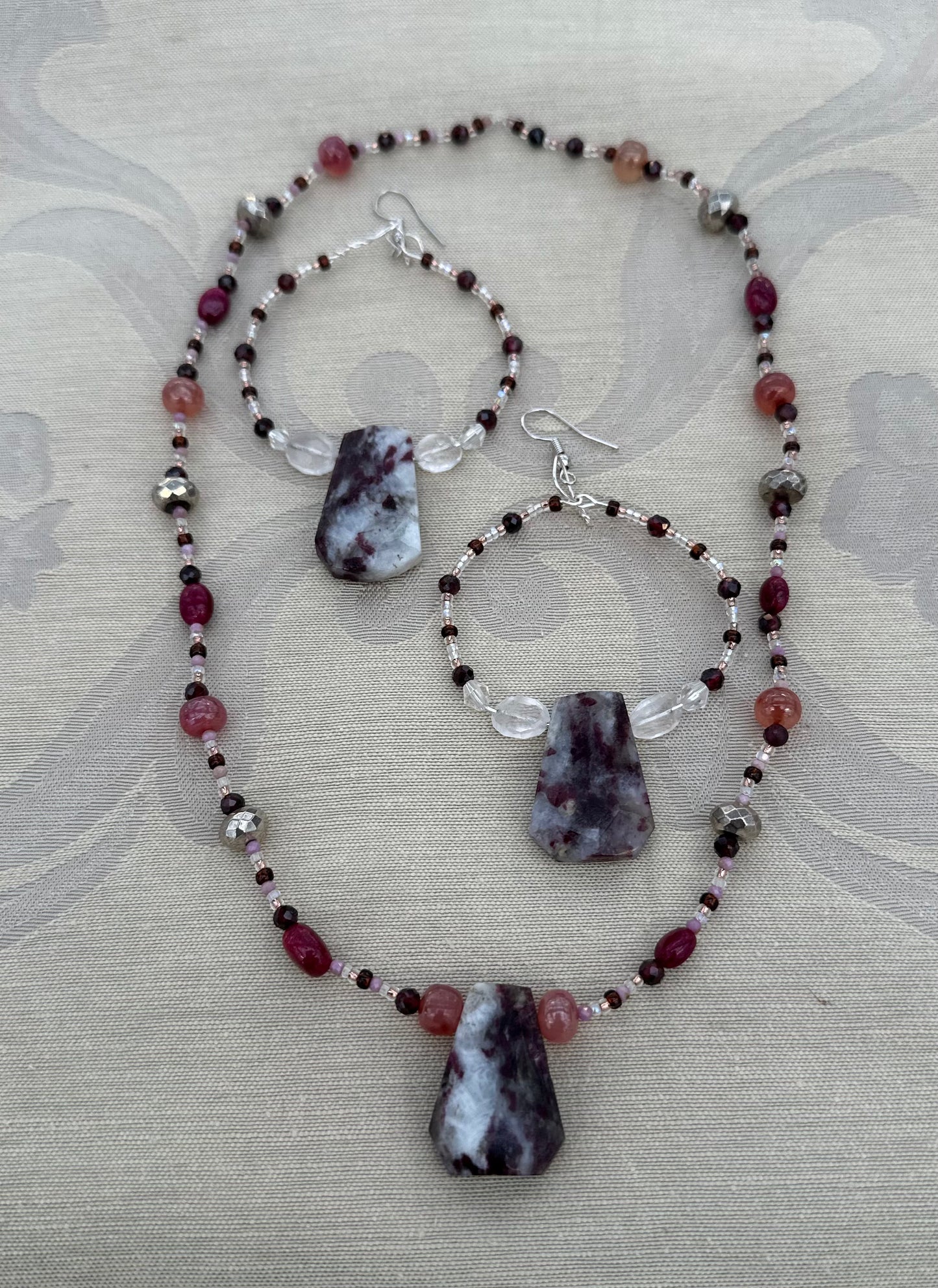 Brazilian Agate with Natural Rubies Set