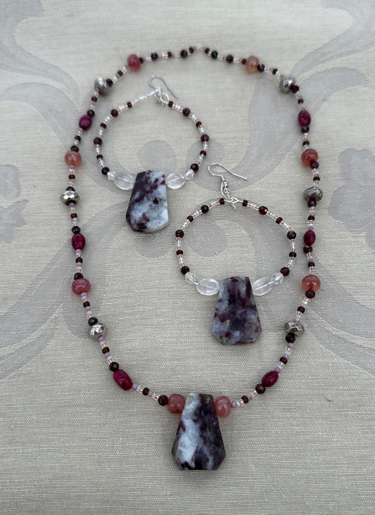 Brazilian Agate with Natural Rubies Set